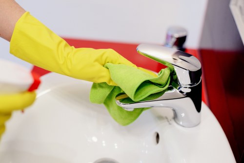 Caution sign and protective setup during deep carpet cleaning