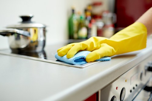 Professional cleaner in Shoreditch maintaining a modern workspace